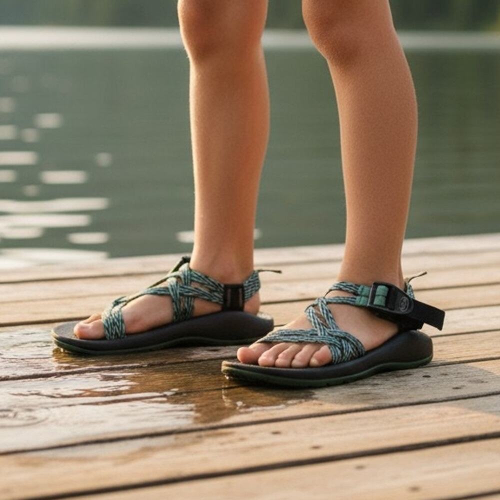 Chaco ZX/2 Classic Youth Size 3 Geo Teal Purple Toe Loop Hiking Sandals